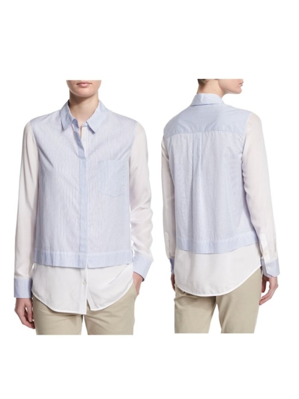 VINCE | Layered Block Stripe Blue White Pinstripe Button Down Shirt